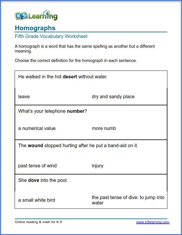 5th Grade Worksheets English