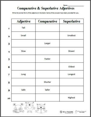 Comparative Adjectives Worksheet Esl