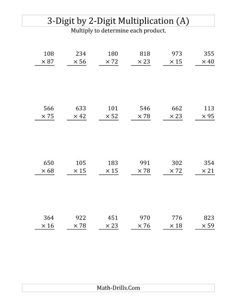 Multiplication Worksheets Grade 5 3 Digit By 2-digit