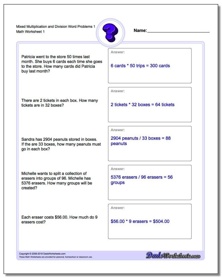 Mixed Word Problems For Grade 4 With Answers