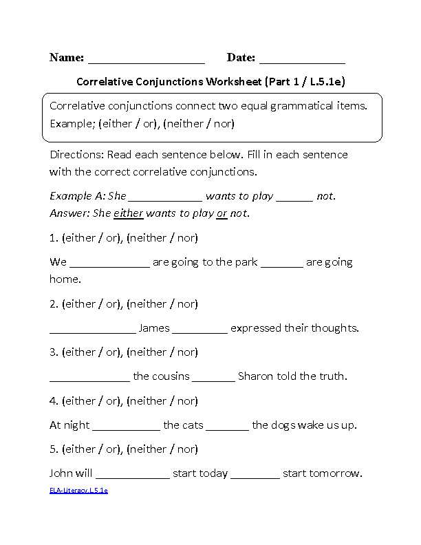 Grade 5 Worksheets English