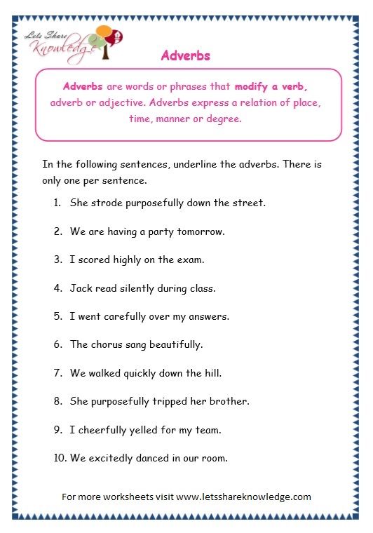 6th Grade Adverb Worksheets Pdf