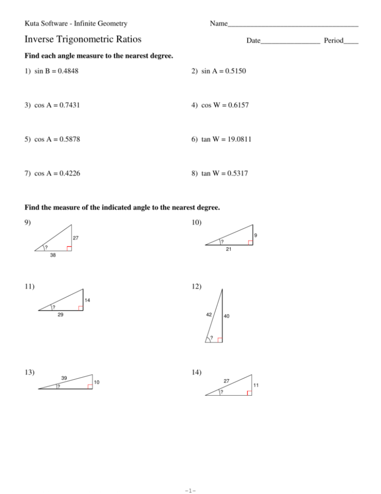 Trigonometric Ratios Worksheet Doc