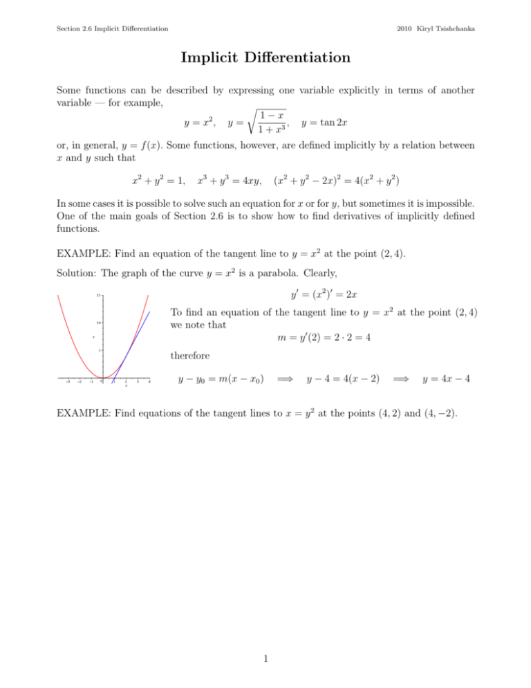 Implicit Differentiation Worksheet Doc