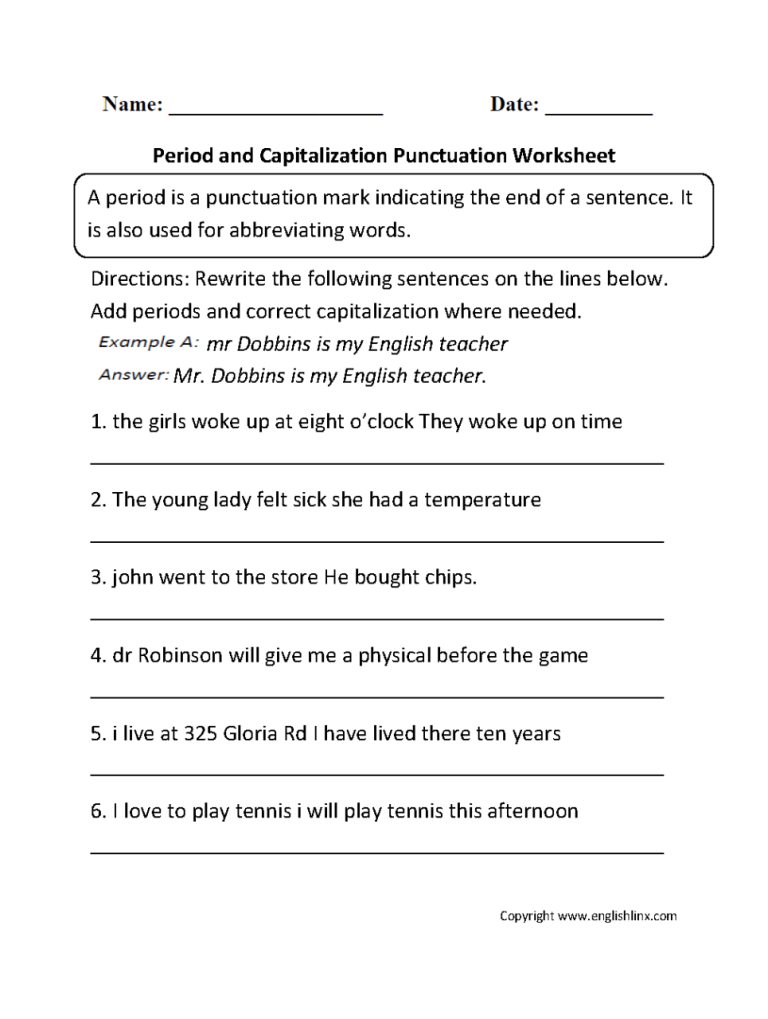 5th Grade Capitalization Worksheets Pdf