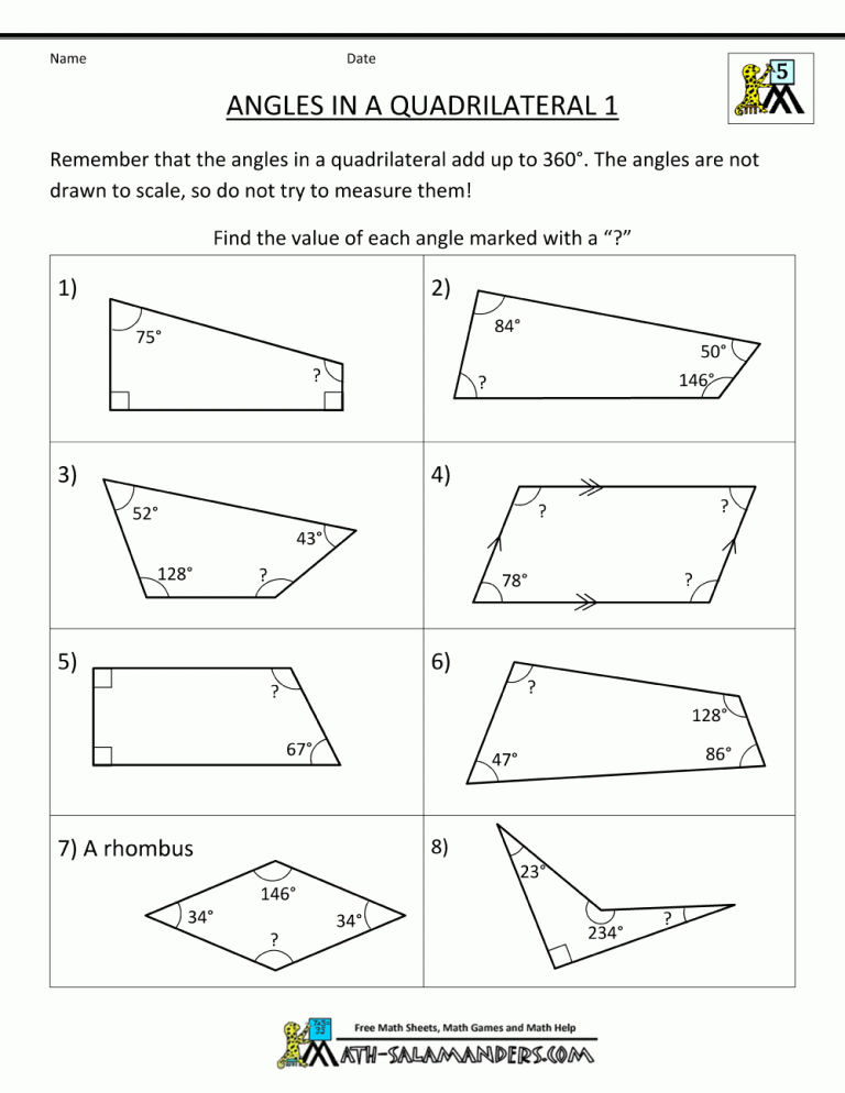 Find The Missing Angle Worksheet 5th Grade