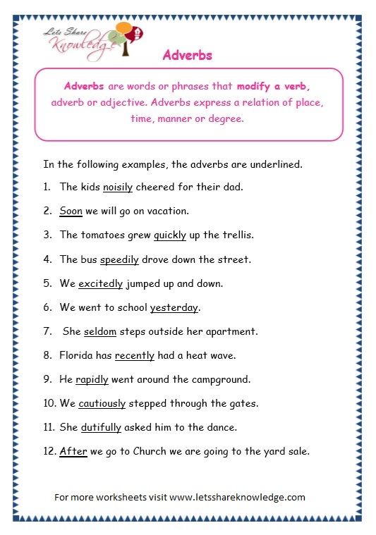 Grade 3 Identify Adverbs Worksheet