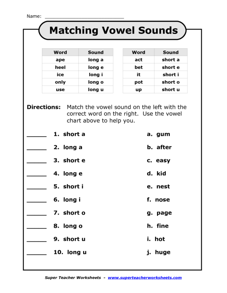 Long And Short Vowel Sounds Worksheets 2nd Grade