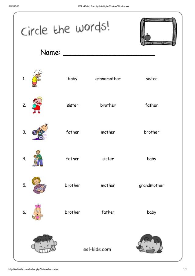 Family Worksheets For Kindergarten