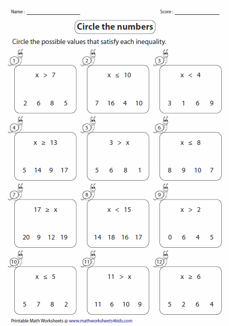 Inequalities Worksheet 6th Grade