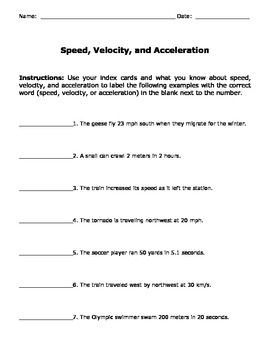 Speed And Velocity Worksheet 8th Grade