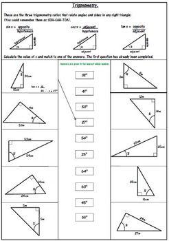 Printable Sohcahtoa Worksheet