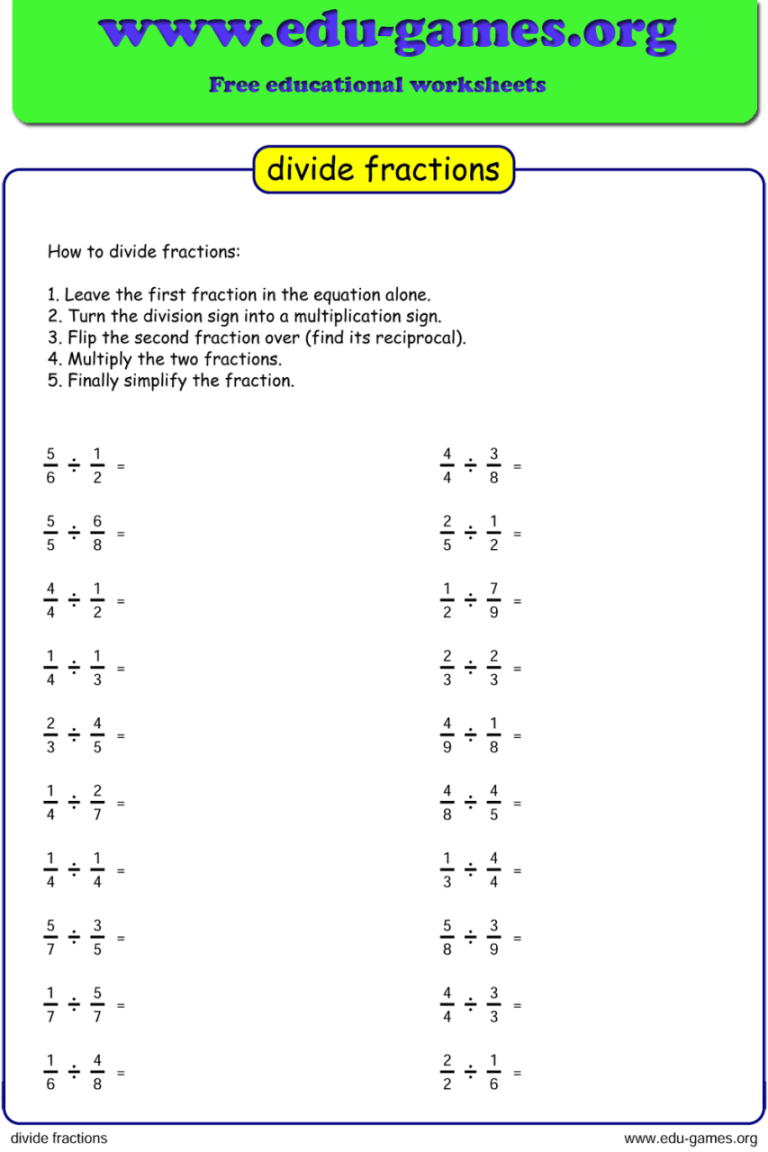 Math Worksheets Grade 5 Fractions