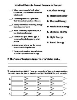 Energy Transformation Worksheet