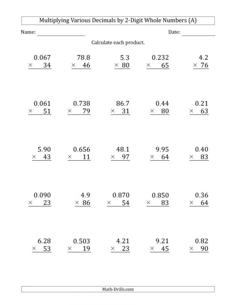 Math Sheets For 6th Grade