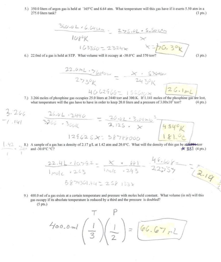 Ideal Gas Law Worksheet Answer Key