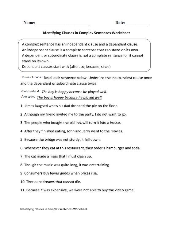 Complex Sentences Worksheet Ks2