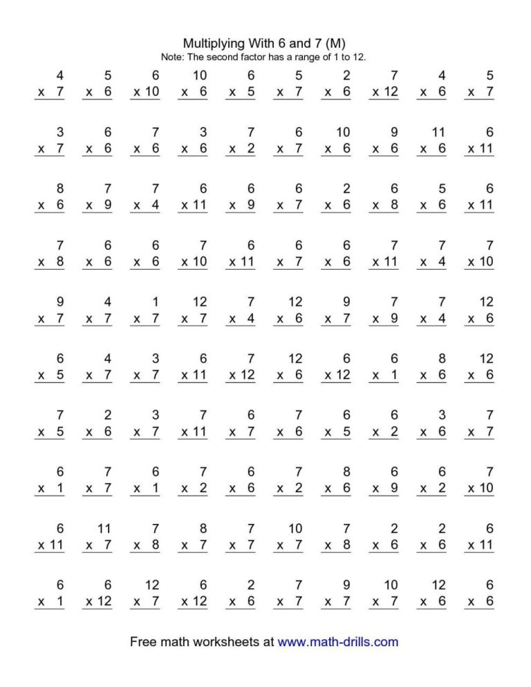 5th Grade Multiplication Sheet 1-12