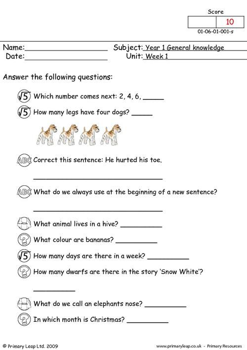 Year 1 English Worksheets Uk