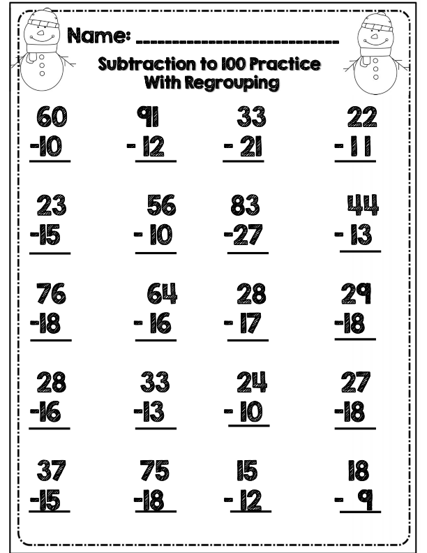 Second Grade Math Worksheets For Grade 2 Subtraction