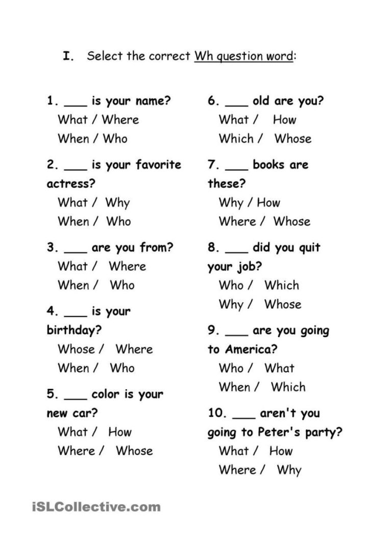 Question Words Worksheet Grade 2