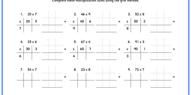 Long Multiplication Worksheets With Grid