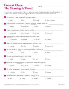 3rd Grade Context Clues Worksheets With Answers