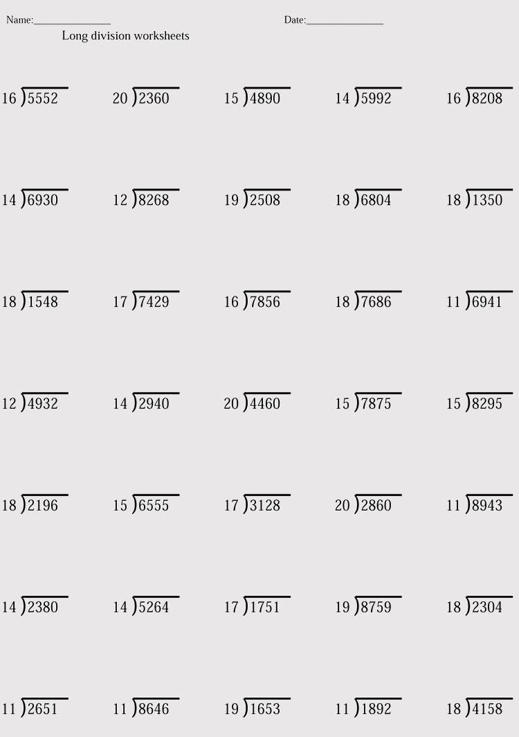 Short Division Worksheets Year 6