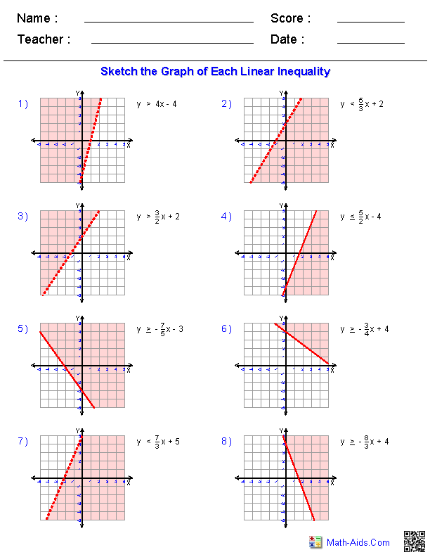 Graphing Quadratic Inequalities Worksheet