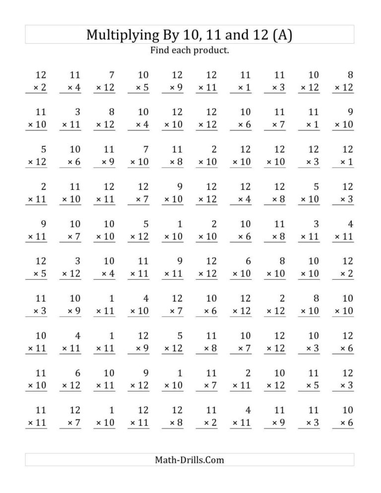 Multiplication Sheets For 4th Grade