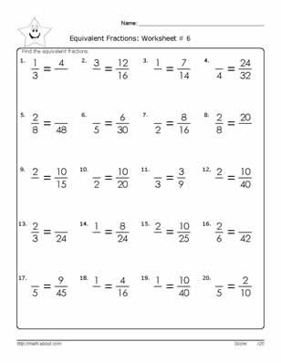 Printable Fractions Worksheets Grade 6