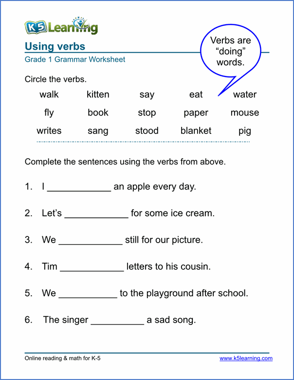 English Worksheet For Class 1 And 2