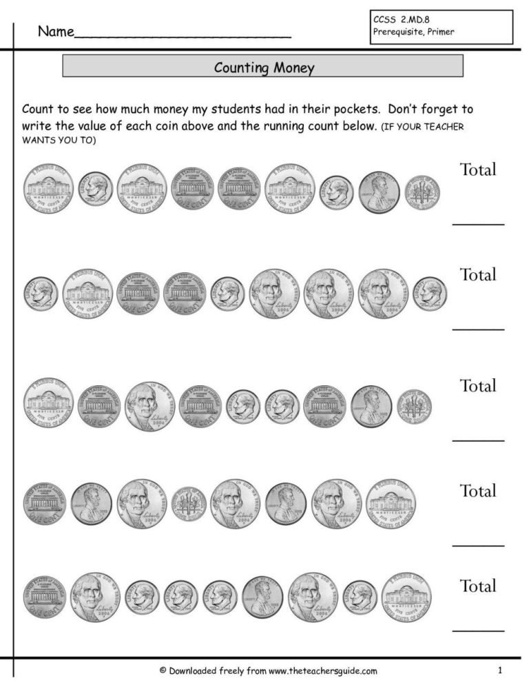 Counting Coins Worksheets 1st Grade