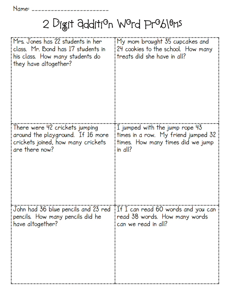 1st Grade 2nd Grade Addition And Subtraction Word Problems