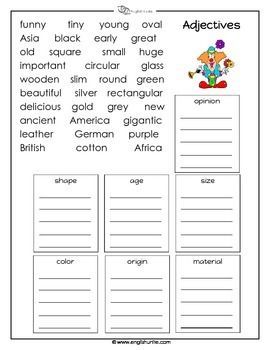 Adjectives Worksheets