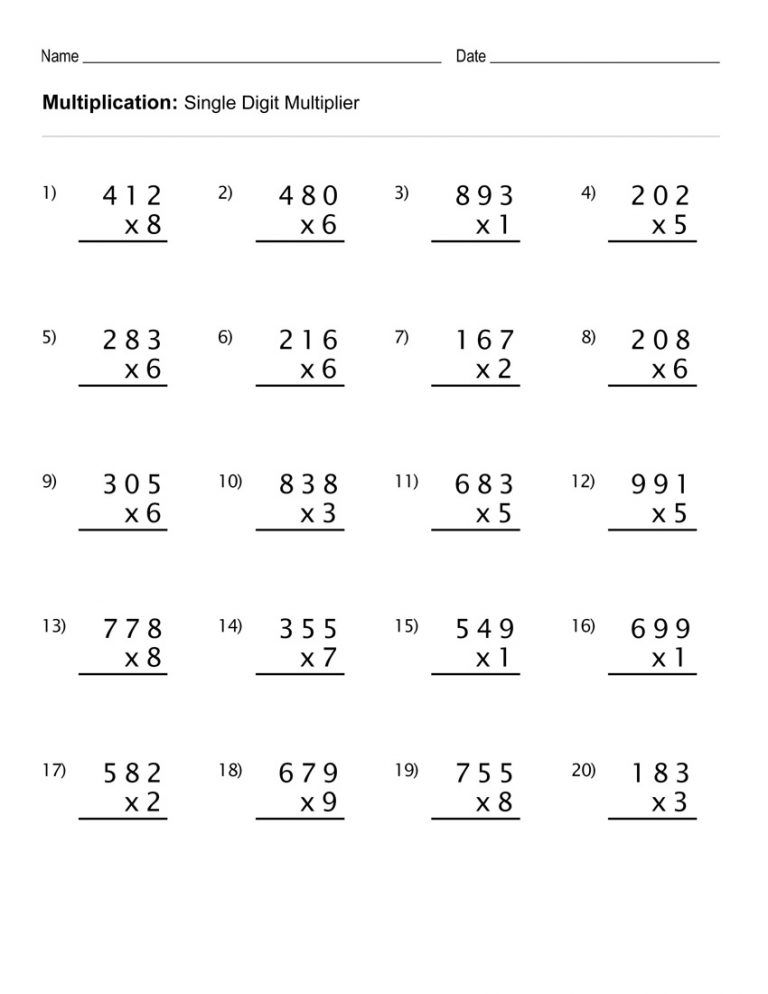 Long Multiplication Worksheets 5th Grade