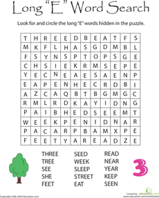 Long E Worksheets 1st Grade