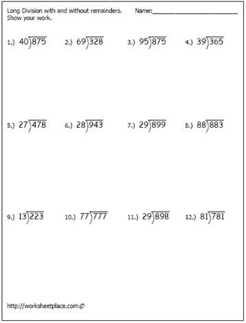 Long Division Questions For Grade 6