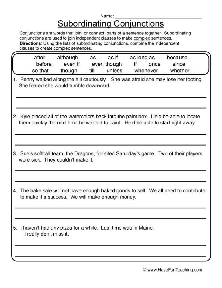 Printable Conjunctions Worksheets Pdf