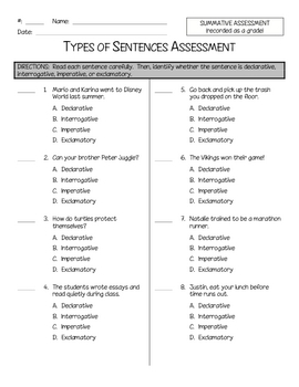 3rd Grade Types Of Sentences Worksheet With Answers