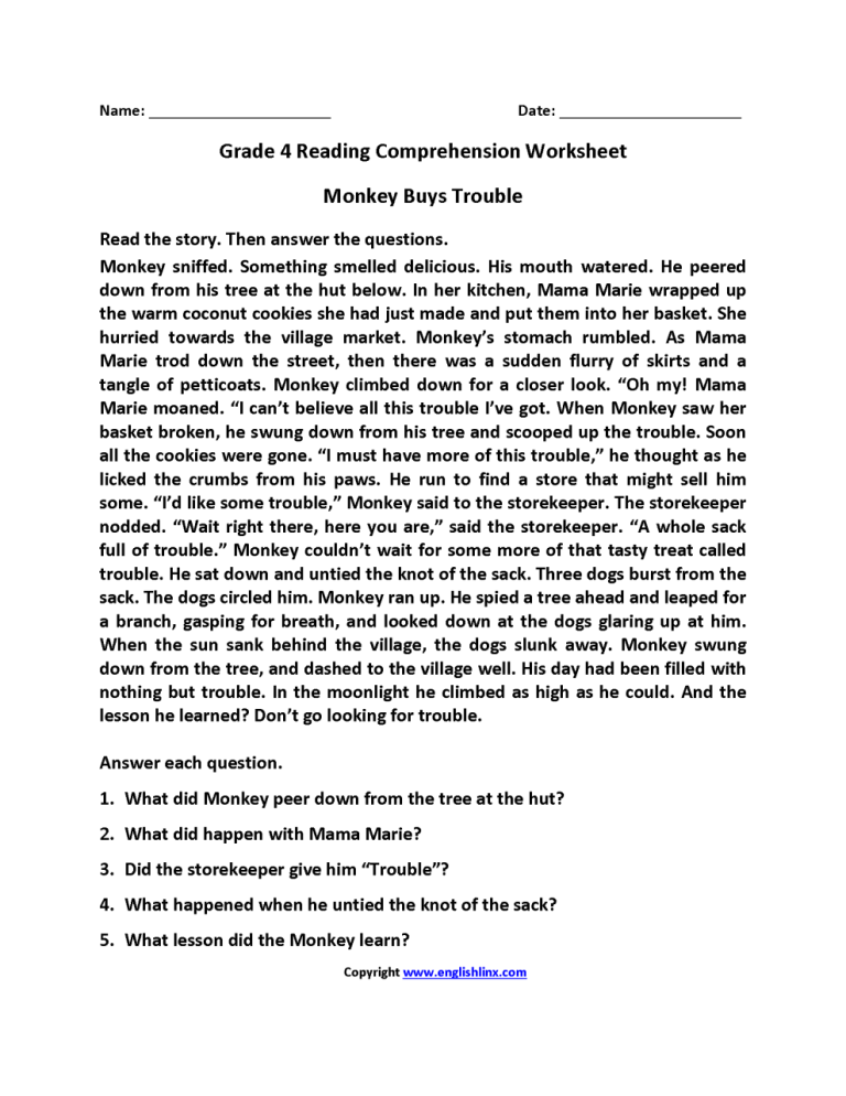 Year 5 Reading Comprehension Worksheets