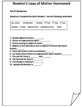 Forces And Motion Worksheet 8th Grade