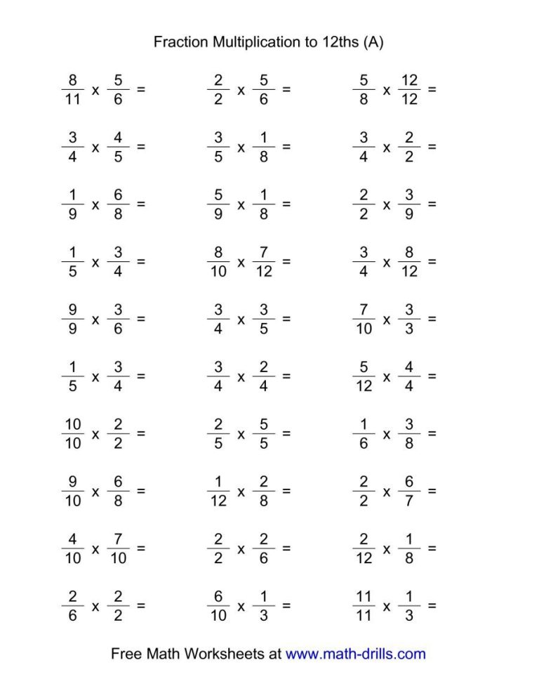 Math Drills Fractions Multiplication