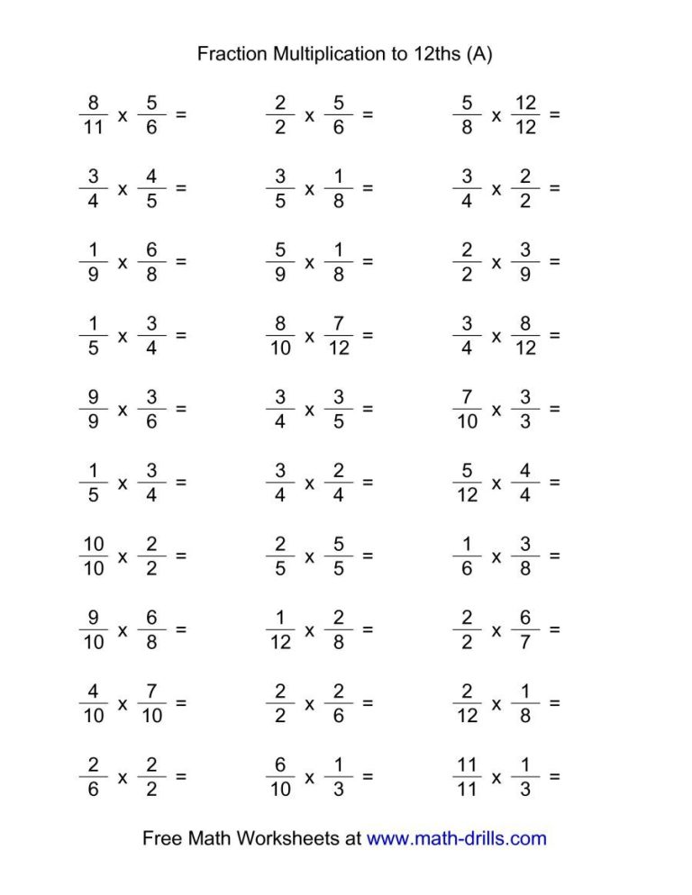 Multiplying Algebraic Fractions Worksheet