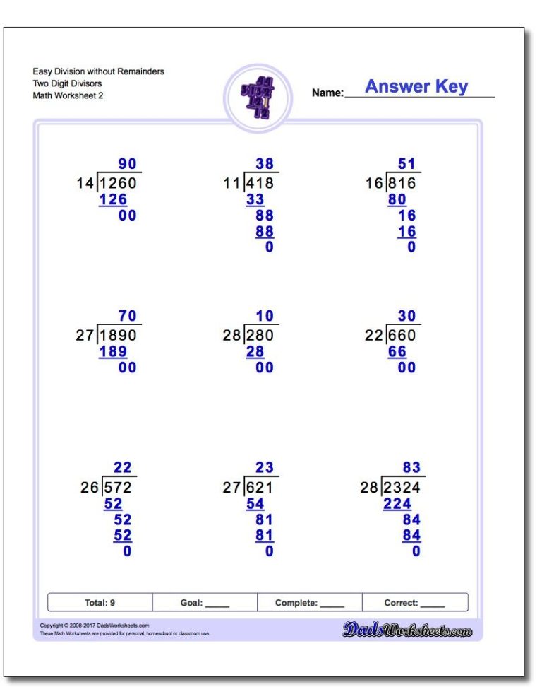 Division Questions With Remainders