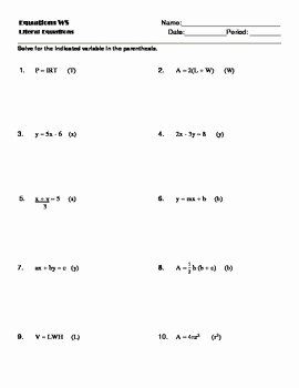Literal Equations Worksheet 2 Answer Key