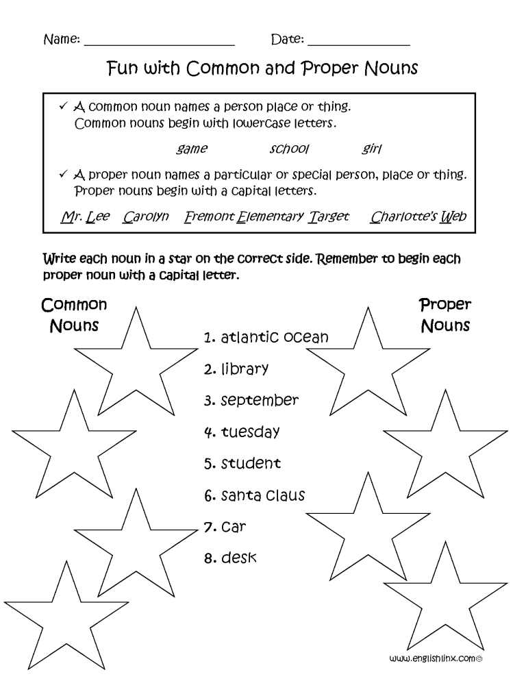 Second Grade Common And Proper Nouns Worksheets For Grade 2