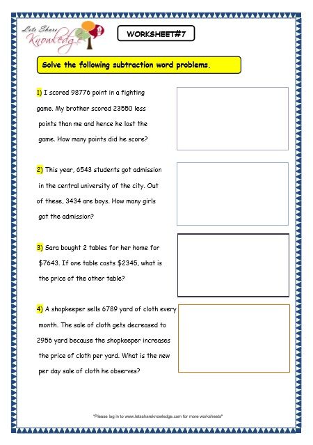 Math Worksheets Grade 3 Word Problems