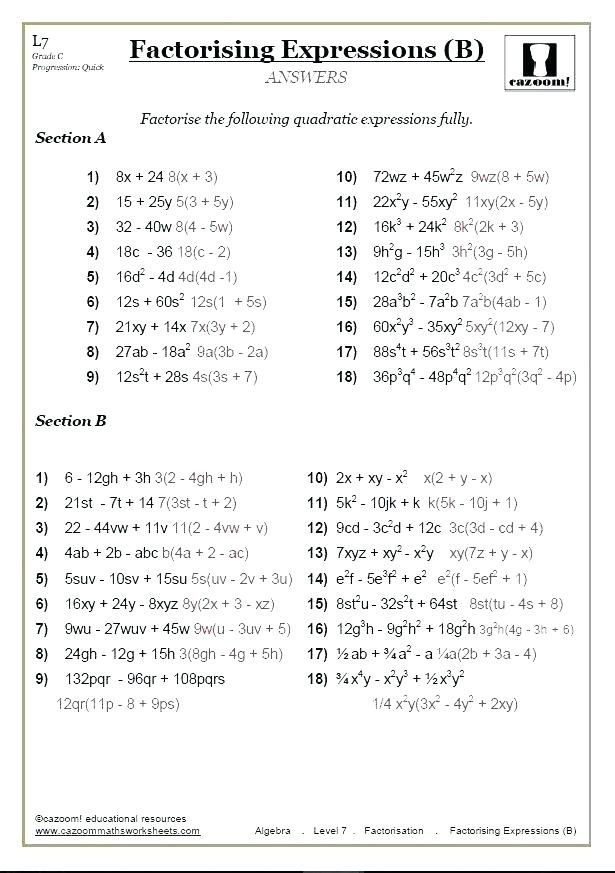 8th Grade Math Worksheets Algebra