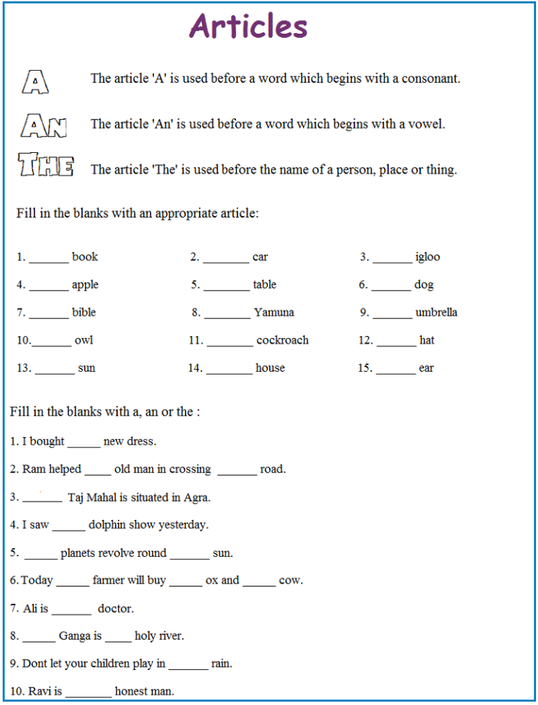 Free English Worksheets For Grade 1